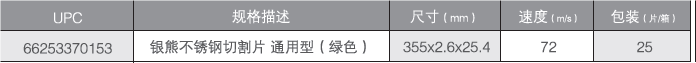 銀熊不銹鋼切割片基本參數